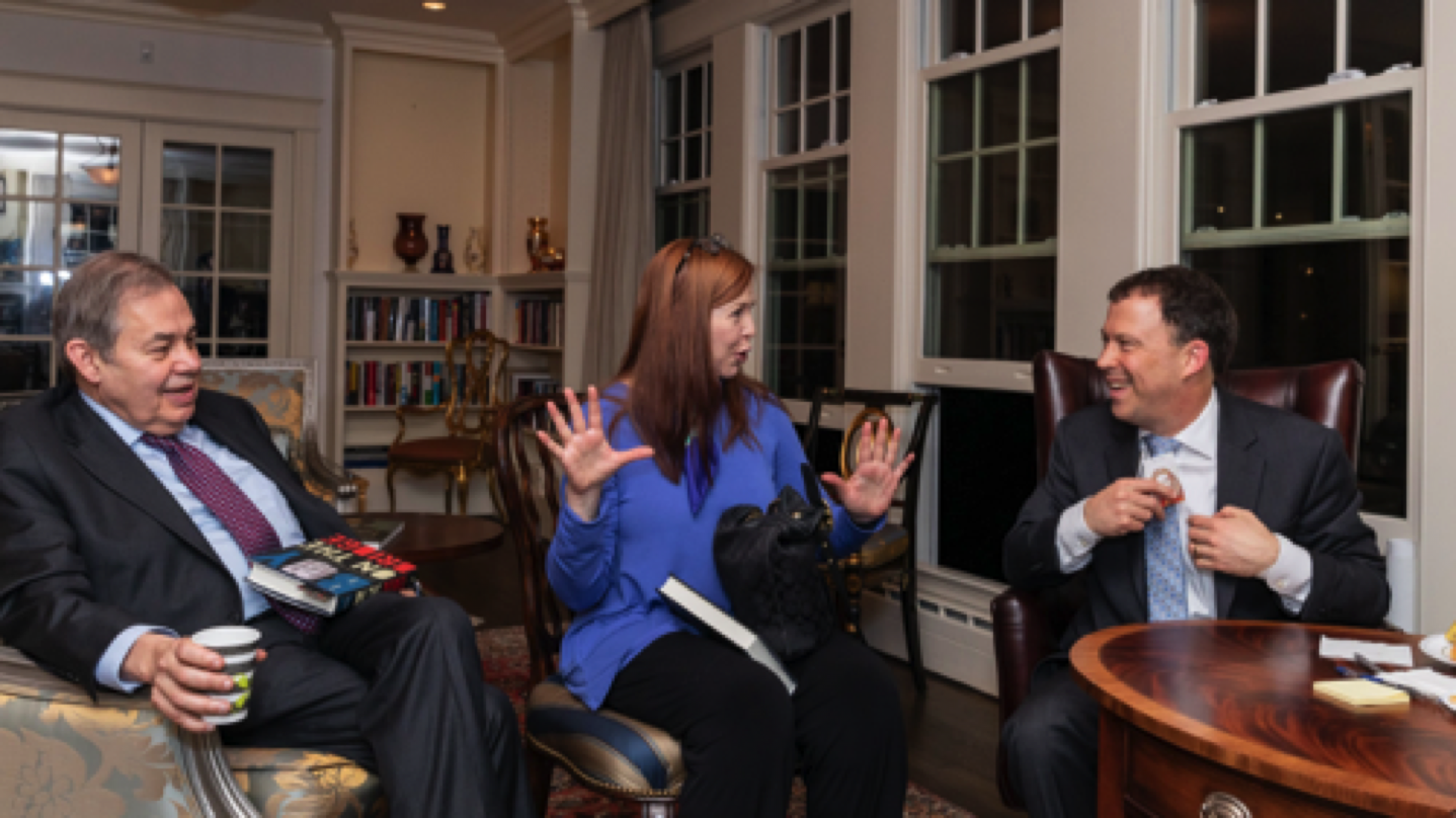 The Wall Street Journal's Michael R. Gordon and TIME Magazine's Kimberly Dozier sharing a moment with Andrew Marble.